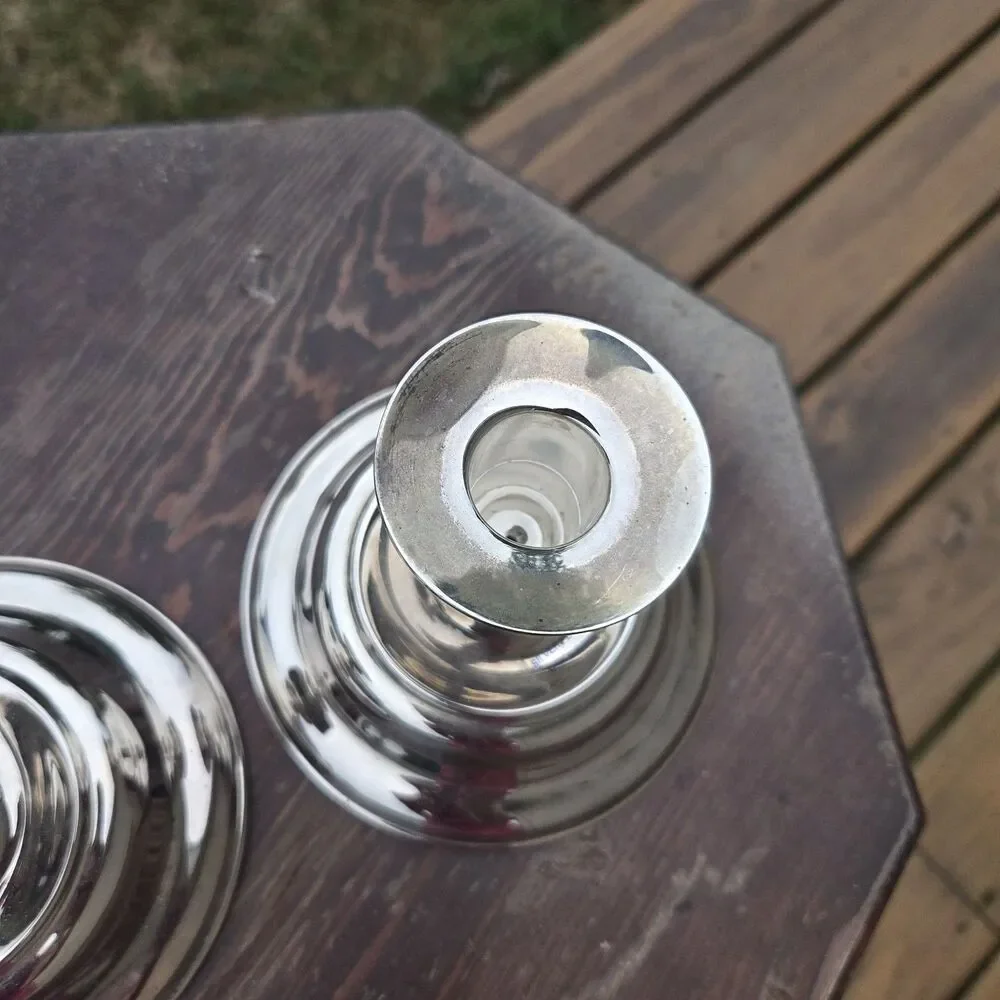 VTG Silver Plated Candlestick Holders Pair Round Base 4.5 Inch Taper